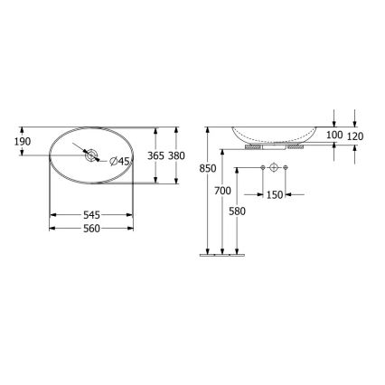 Villeroy & Boch 4A490101 - Opzetwastafel LOOP&FRIENDS 56x38 cm keramiek/wit