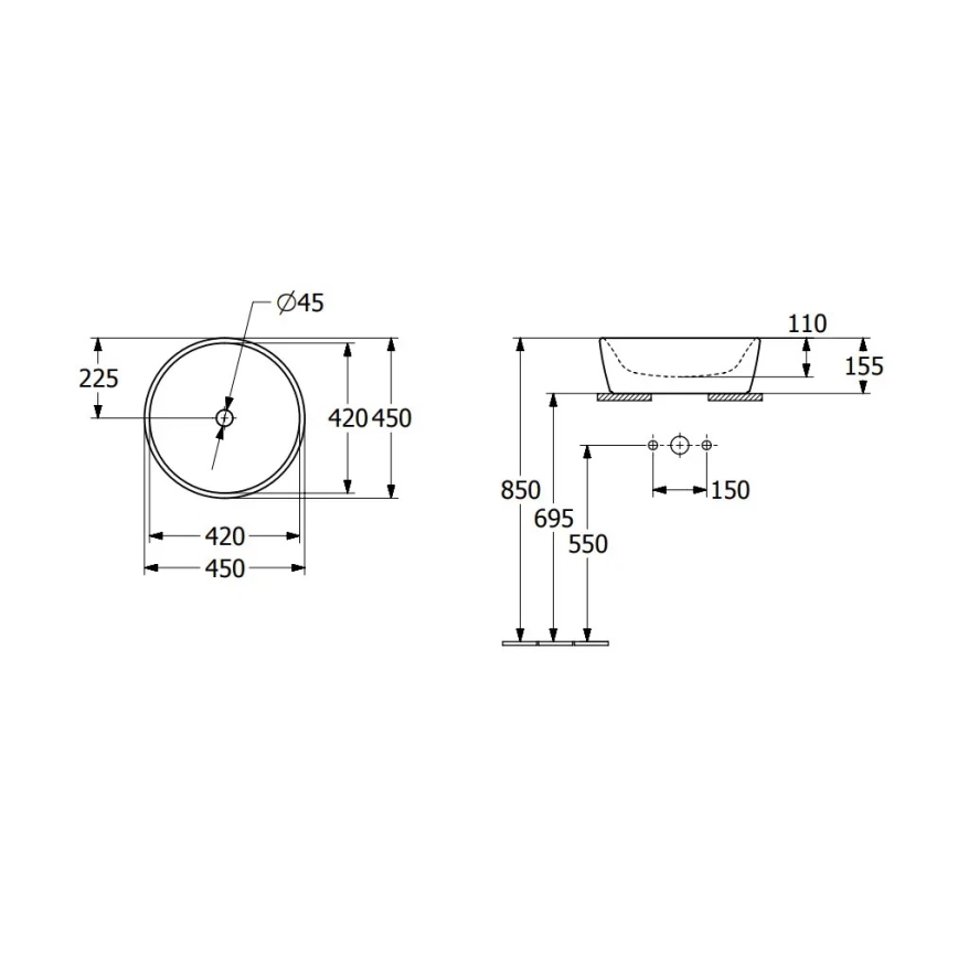 Villeroy & Boch 5A254501 - Opzetwastafel ARCHITECTURA Ø 45 cm keramiek/wit