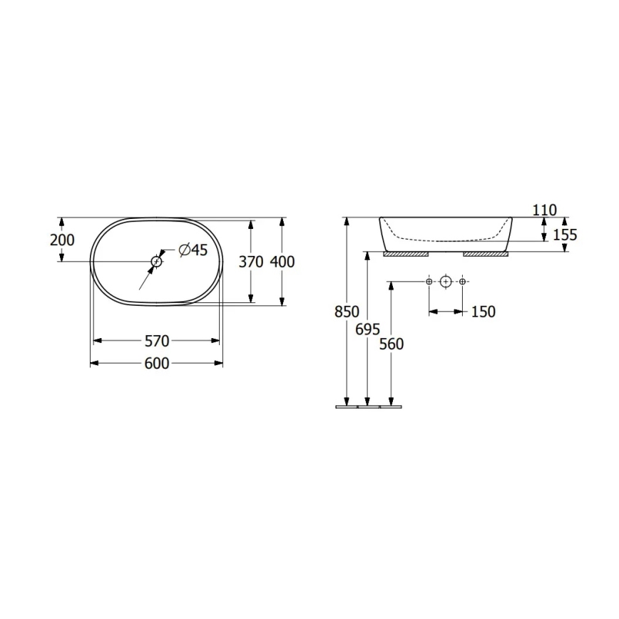 Villeroy & Boch 5A266001 - Opzetwastafel ARCHITECTURA 60x40 cm keramiek/wit