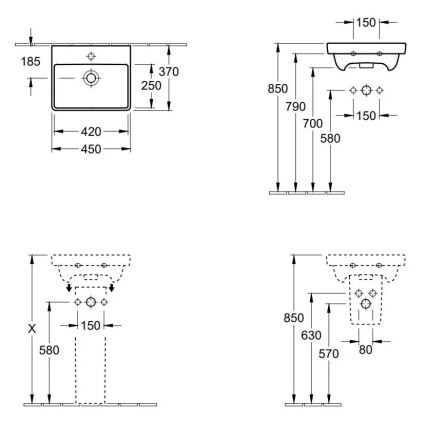 Villeroy & Boch 73584501 - Lavabo suspendu AVENTO 45 x 37 cm céramique/blanc