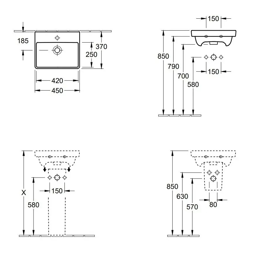 Villeroy & Boch 73584501 - Lavabo suspendu AVENTO 45 x 37 cm céramique/blanc