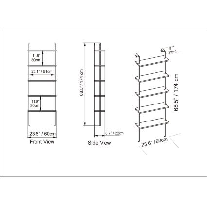 Wand Boekenkast PAULA 174x60 cm zwart