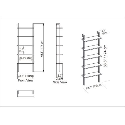 Wand Boekenkast PIANTE 174x60 cm wit