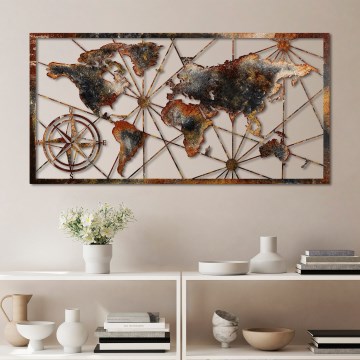 wand decoratie 120x60 cm wereldkaart metaal