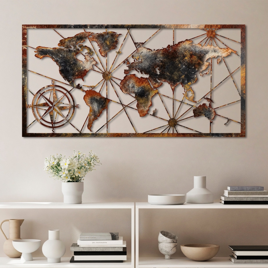 wand decoratie 120x60 cm wereldkaart metaal