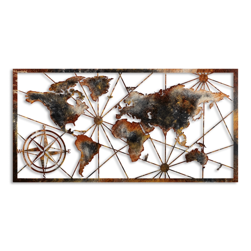 wand decoratie 120x60 cm wereldkaart metaal
