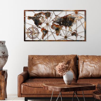 wand decoratie 120x60 cm wereldkaart metaal