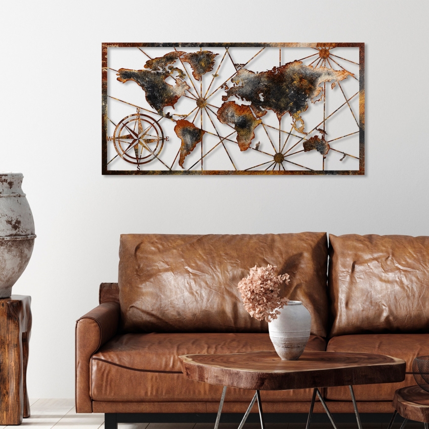 wand decoratie 120x60 cm wereldkaart metaal