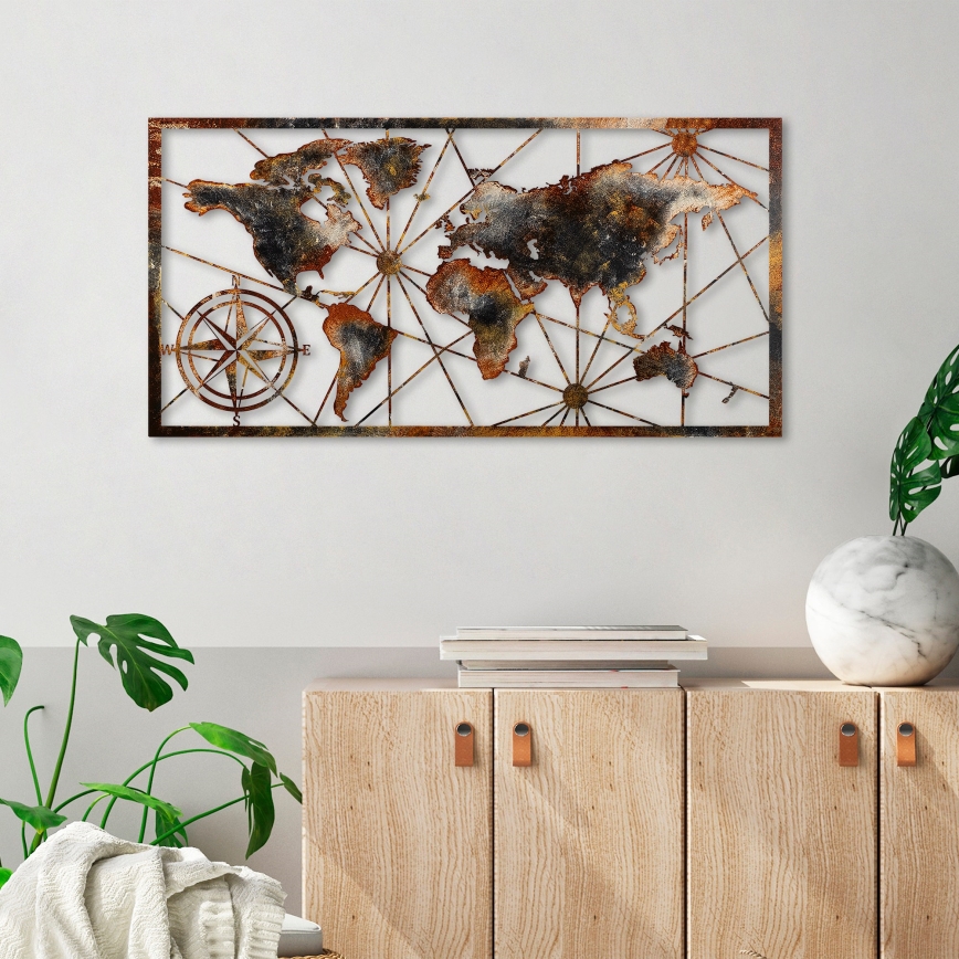 wand decoratie 120x60 cm wereldkaart metaal