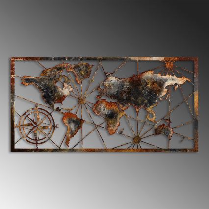 wand decoratie 120x60 cm wereldkaart metaal