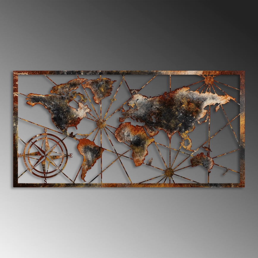 wand decoratie 120x60 cm wereldkaart metaal