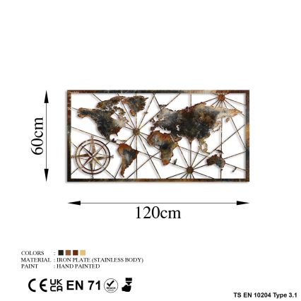 wand decoratie 120x60 cm wereldkaart metaal