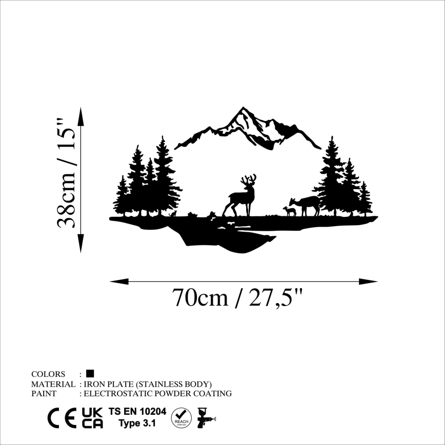wand decoratie 2 st. 70x38 cm hert metaal/zwart