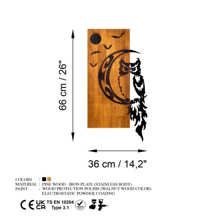 wand decoratie 36x66 cm uil hout/metaal