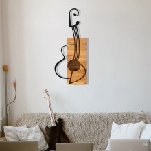 wand decoratie 39x93 cm gitaar hout/metaal