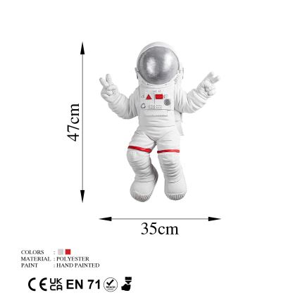 wand decoratie 47x35 cm astronaut zilver