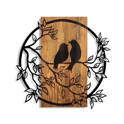 wand decoratie 59x57 cm vogels hout/metaal
