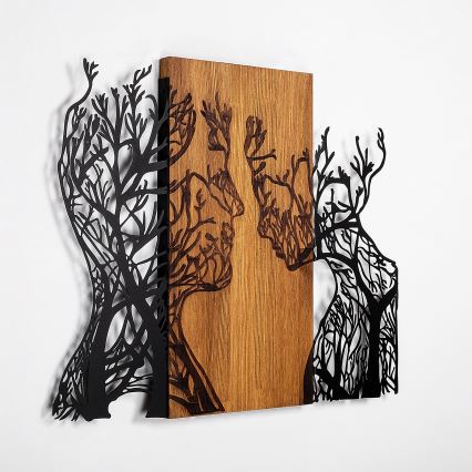 wand decoratie 70x58 cm levensbomen hout/metaal