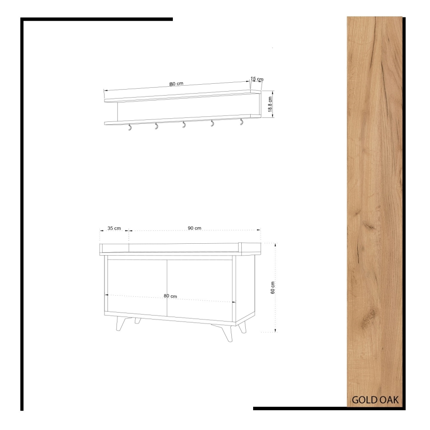 Wand Hanger ARASSO 18,8x80 cm + schoenenkast 60x90 wit/bruin