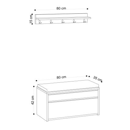 Wand Hanger BOBY 15x80 cm + schoenenkast 42x80 cm bruin/zwart