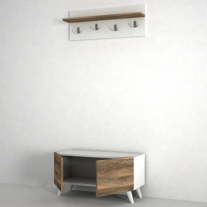 Wand Hanger LORES 29,5x80 cm + schoenenkast 41,5x80 cm bruin/wit