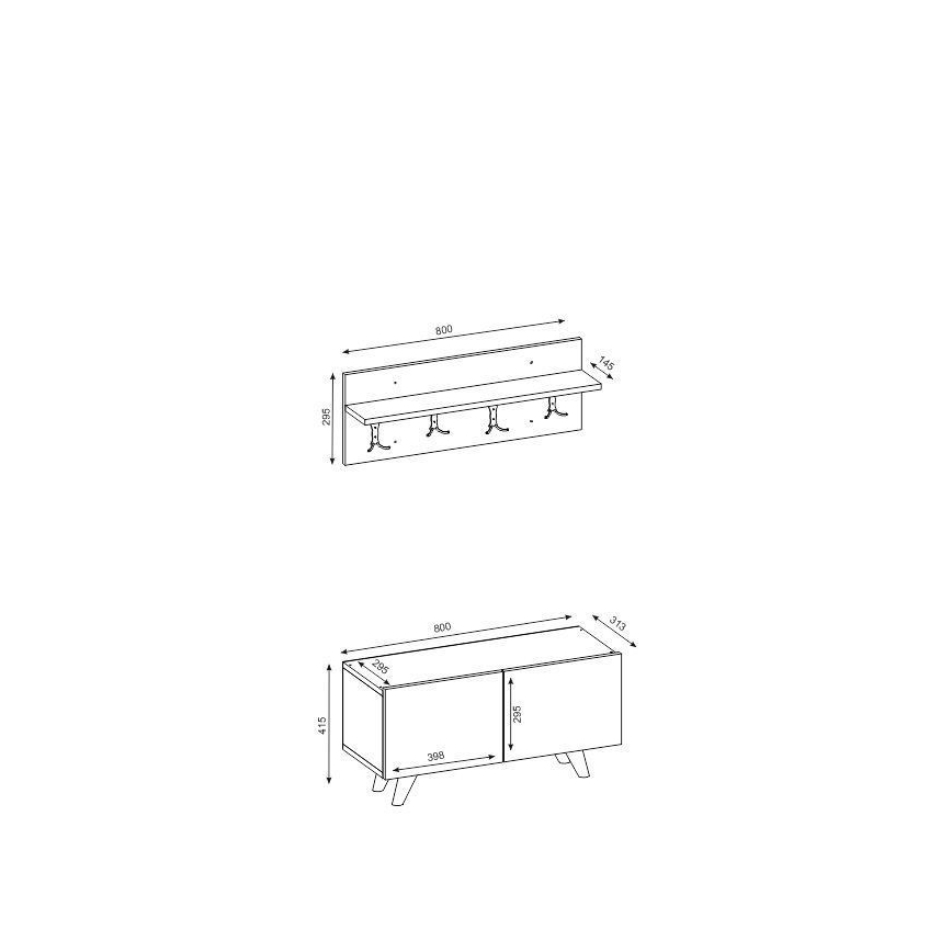 Wand Hanger LORES 29,5x80 cm + schoenenkast 41,5x80 cm bruin/wit
