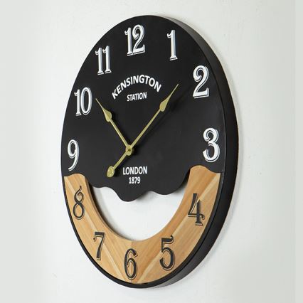 Wand klok 1xAA diameter 60 cm zwart/beige