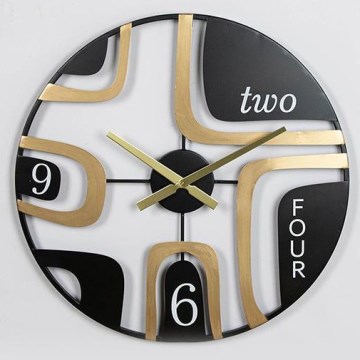 Wand klok 1xAA diameter 60 cm zwart/goud