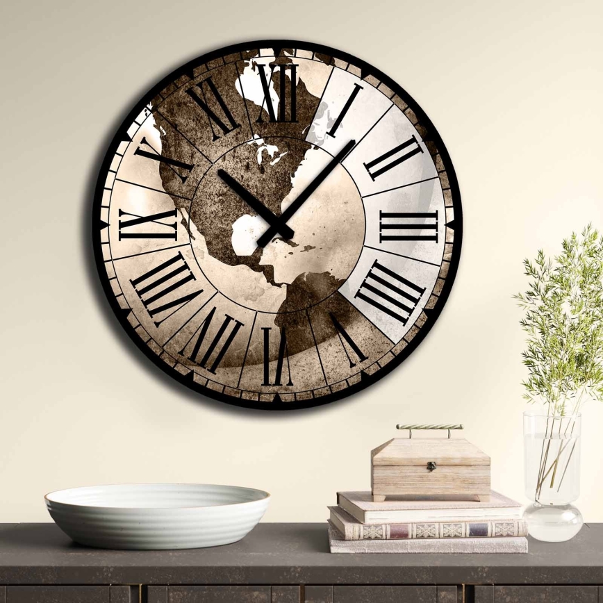 Wand klok diameter 50 cm 1xAA bruin