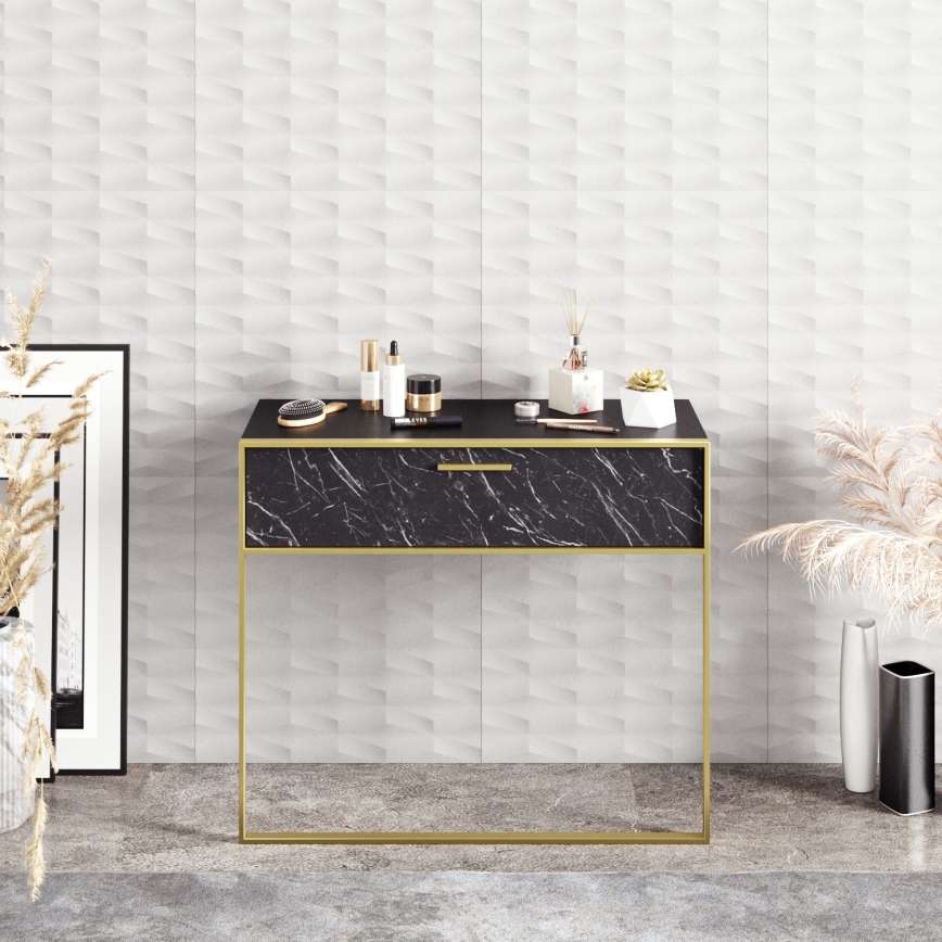 Wandconsoletafel POLKA 76,8x90 cm goud/zwart