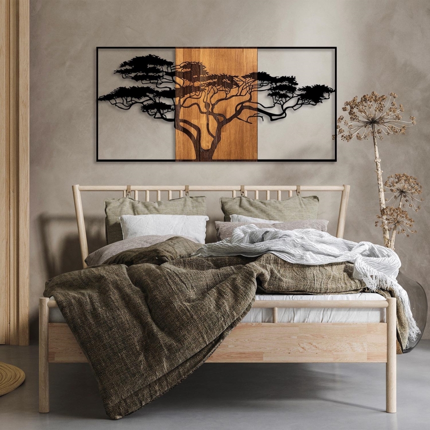 Wanddecoratie 147x70 cm boom hout/metaal 