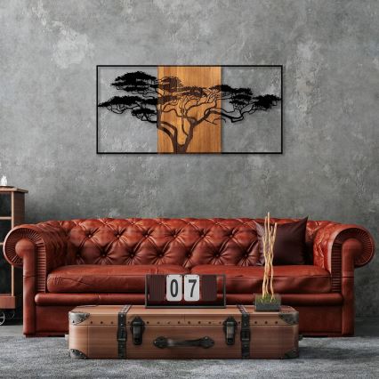 Wanddecoratie 147x70 cm boom hout/metaal 
