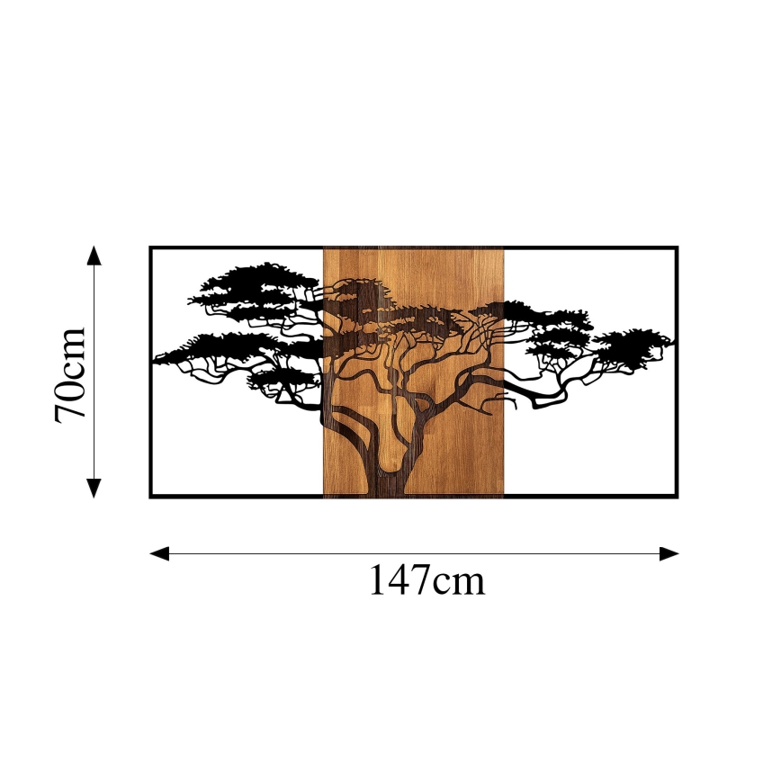 Wanddecoratie 147x70 cm boom hout/metaal 