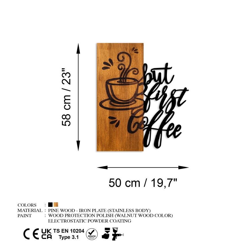 Wanddecoratie 50x58 cm koffie hout/metaal