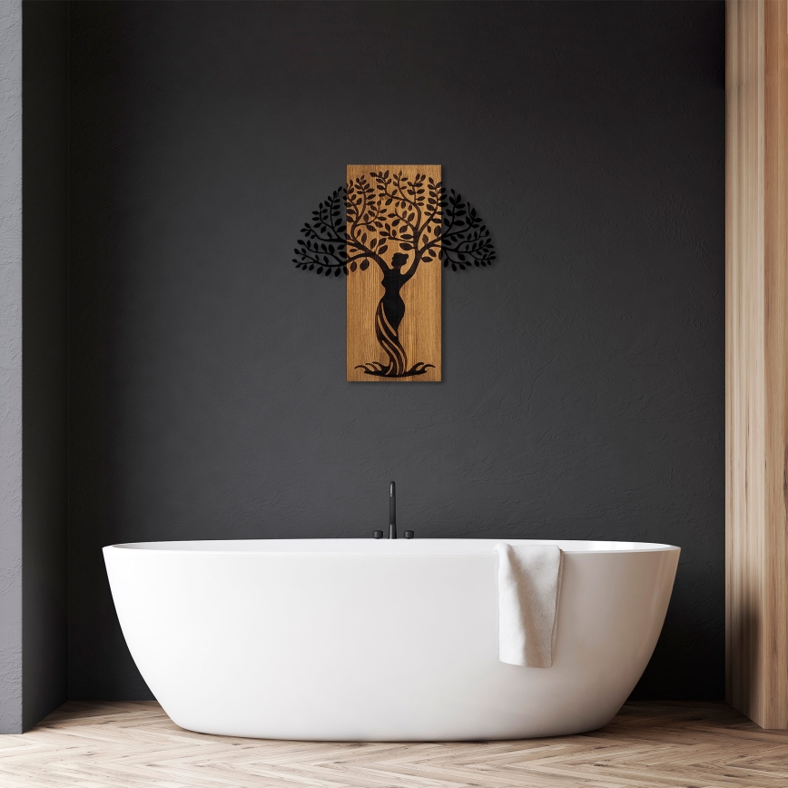 Wanddecoratie 54x58 cm boom hout/metaal