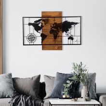 Wanddecoratie 58x85 cm wereldkaart hout/metaal