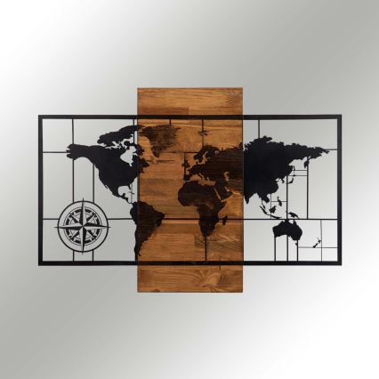 Wanddecoratie 58x85 cm wereldkaart hout/metaal