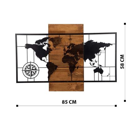 Wanddecoratie 58x85 cm wereldkaart hout/metaal