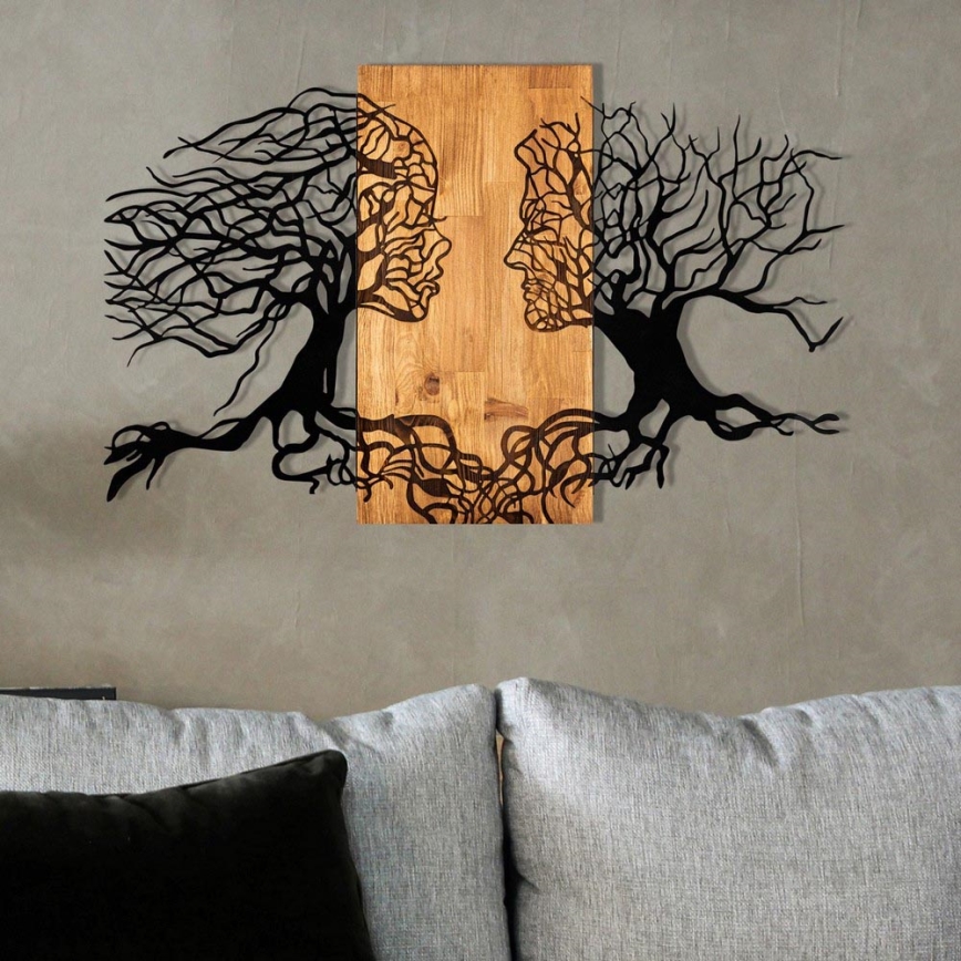 Wanddecoratie 58x92 cm hout/metaal