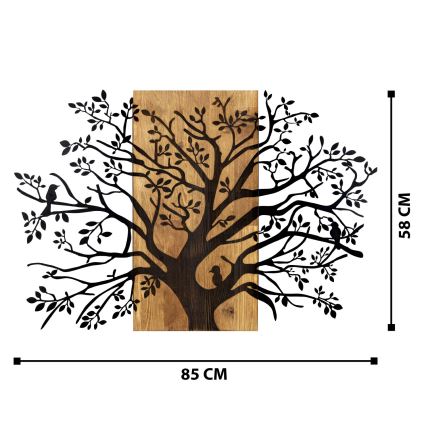 Wanddecoratie 85x58 cm boom hout/metaal