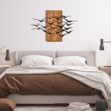 Wanddecoratie 86x58 cm vogels hout/metaal 