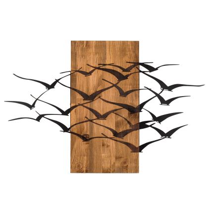Wanddecoratie 86x58 cm vogels hout/metaal 