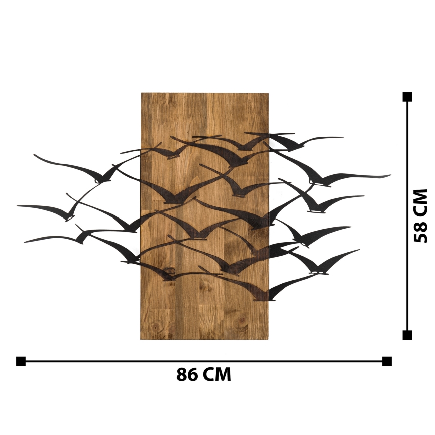 Wanddecoratie 86x58 cm vogels hout/metaal 