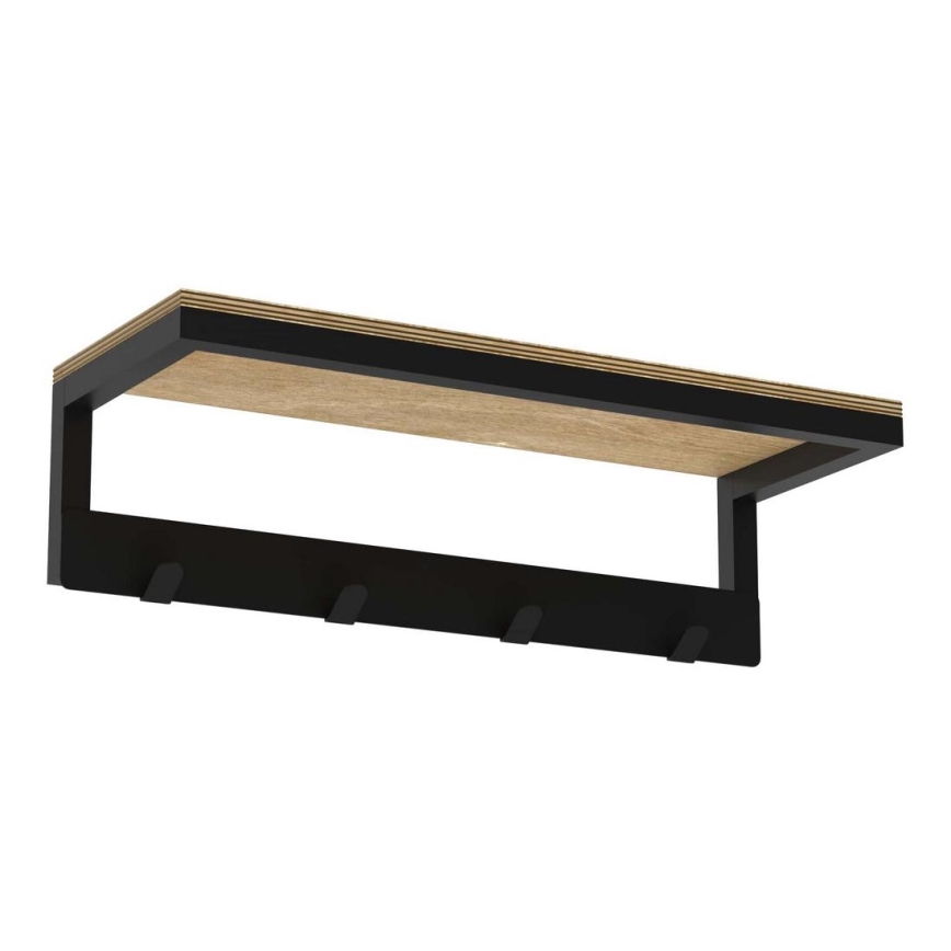 Wandhanddoekhouder met plank 10x40 cm zwart
