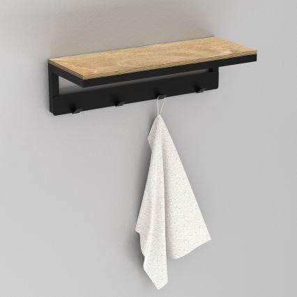 Wandhanddoekhouder met plank 10x40 cm zwart