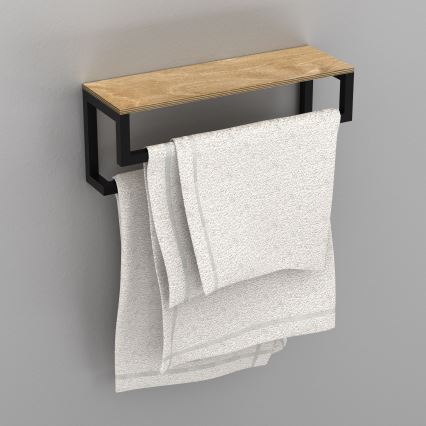Wandhanddoekhouder met plank 14x40 cm zwart