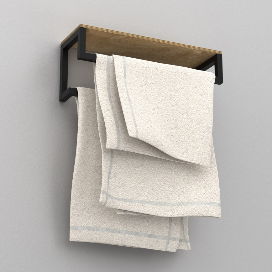Wandhanddoekhouder met plank 14x40 cm zwart