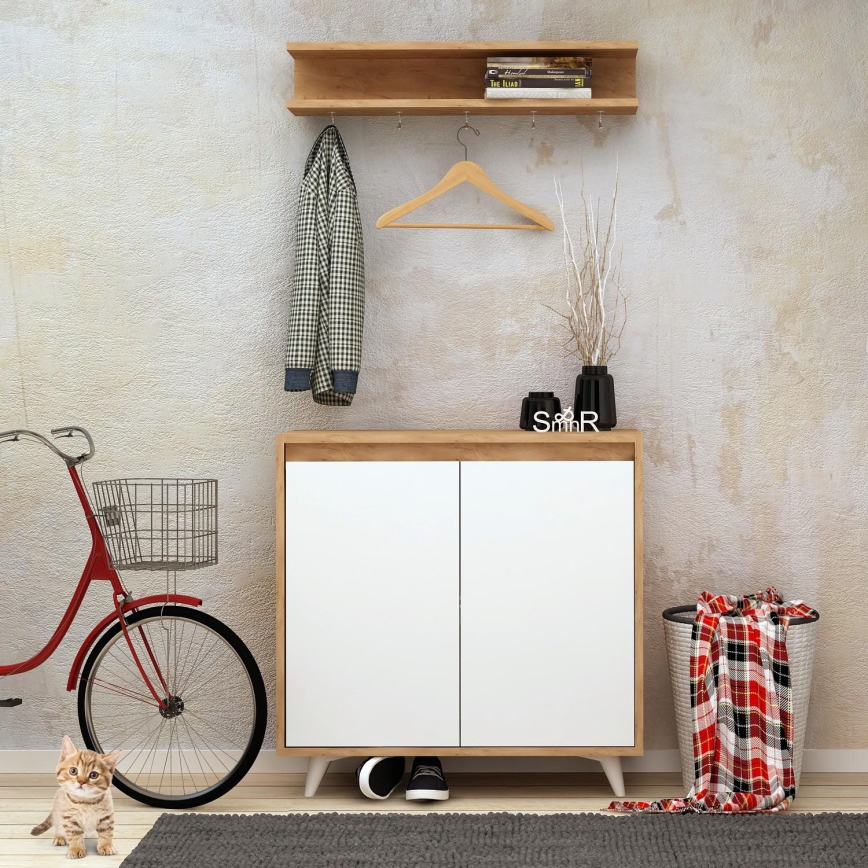 Wandhanger OBSOYO 15x80 cm + schoenenkast 100x80 cm bruin/wit