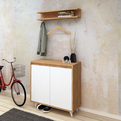 Wandhanger OBSOYO 15x80 cm + schoenenkast 100x80 cm bruin/wit