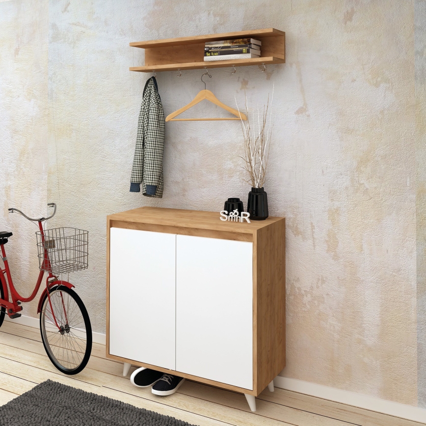 Wandhanger OBSOYO 15x80 cm + schoenenkast 100x80 cm bruin/wit